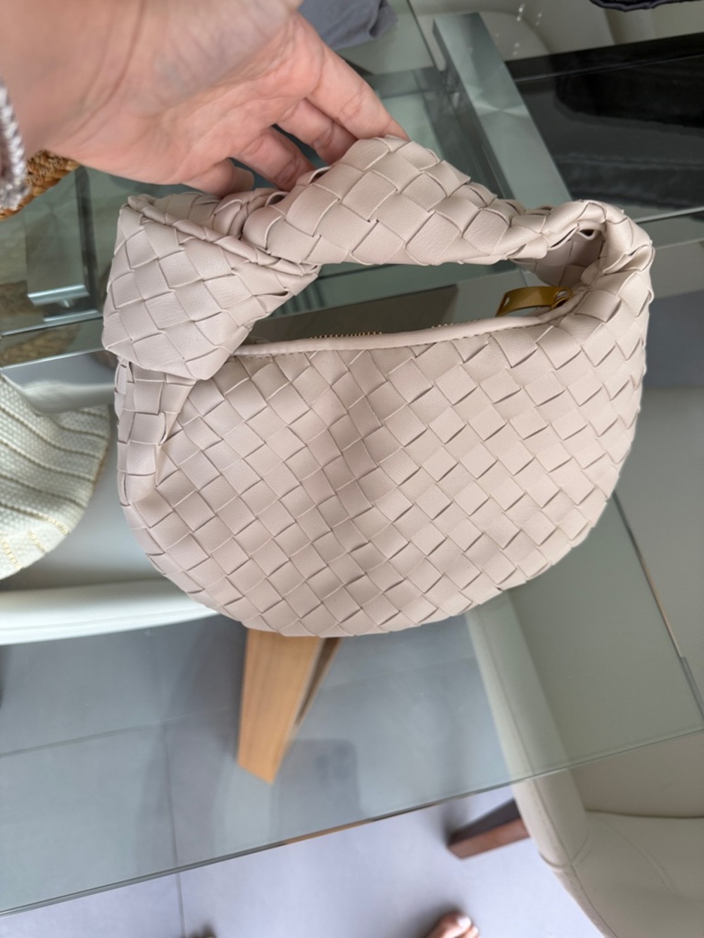 Woven Shoulder Bag in Light Beige